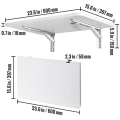 Wall Mounted Folding Table, Wall Mount Drop Leaf Tables, Wooden Floating Desk for Dining, Laundry Room, Office, 23.6" x 15.6" Fold Down Desk with Carbon Steel Bracket