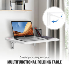 Wall Mounted Folding Table, Wall Mount Drop Leaf Tables, Wooden Floating Desk for Dining, Laundry Room, Office, 23.6" x 15.6" Fold Down Desk with Carbon Steel Bracket