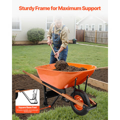 Wheelbarrow Cart One Wheel 6 Cu Ft Garden Dump Cart 330 lbs Utility Cart