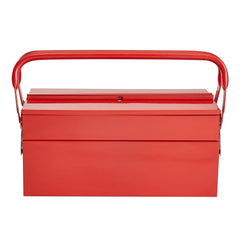 Metal Tool Box, 14-inch, 2-Tier 3-Tray Portable Folding Tool Chest Organizer with Handle & Lock Hole, Powder Coated Steel, Cantilever Toolbox for Household Factory Warehouse Repair Shop, Red
