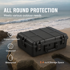Weatherproof Hard Case, Heavy Duty Protective Dry Box Case with Pre-cut Foam, and Retractable Pull Handles for Travel, Hunting, Military, Tactical, IP67 Waterproof Case for Cameras (56.1x37x26)