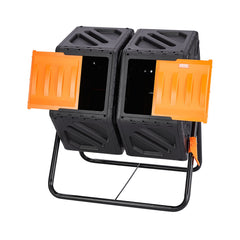 Compost Bin 37 Gal Dual-Chamber Composter Tumbler Rotating Sliding Doors
