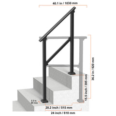 2 PCS 2-3 Handrails for Outdoor for Seniors Porch Deck Black Square Tube