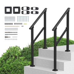 2 PCS 2-3 Handrails for Outdoor for Seniors Porch Deck Black Square Tube