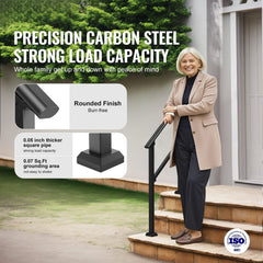 2 PCS 2-3 Handrails for Outdoor for Seniors Porch Deck Black Square Tube