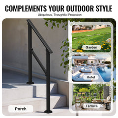 2 PCS 2-3 Handrails for Outdoor for Seniors Porch Deck Black Square Tube
