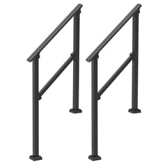 2 PCS 2-3 Handrails for Outdoor for Seniors Porch Deck Black Square Tube