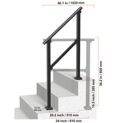 Handrails for Outdoor Steps, 2-3 Step Stair Hand Rail Kit, Transitional Carbon Steel Railings with Installation Kit, Stair Rails for Seniors, Concrete Steps & Porch & Deck, Black Square Tube