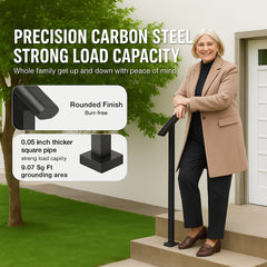 Handrails for Outdoor Steps, 1-2 Step Stair Hand Rail Kit, Transitional Carbon Steel Railings with Installation Kit, Stair Rails for Seniors, Concrete Steps & Porch & Deck, Black Square Tube