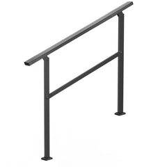 Outdoor Handrails for Steps, 2-3 Step Stair Rail Kit, Black Square Tube with Horizontal Bar, Carbon Steel Support Rails for Seniors, Concrete & Deck Stairs, Easy Installation