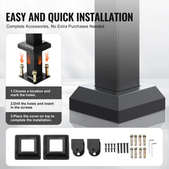 Outdoor Handrails for Steps, 2-3 Step Stair Rail Kit, Black Square Tube with Horizontal Bar, Carbon Steel Support Rails for Seniors, Concrete & Deck Stairs, Easy Installation