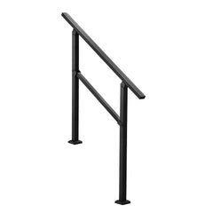 Outdoor Handrails for Steps, 2-3 Step Stair Rail Kit, Black Square Tube with Horizontal Bar, Carbon Steel Support Rails for Seniors, Concrete & Deck Stairs, Easy Installation