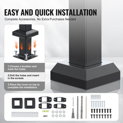 Handrails for Outdoor Steps, 5 Step Stair Hand Rail Kit, Transitional Carbon Steel Railings with Installation Kit, Stair Rails for Seniors, Concrete Steps & Porch & Deck, Black Square Tube