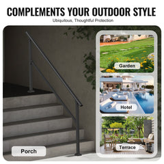 Handrails for Outdoor Steps, 5 Step Stair Hand Rail Kit, Transitional Carbon Steel Railings with Installation Kit, Stair Rails for Seniors, Concrete Steps & Porch & Deck, Black Square Tube