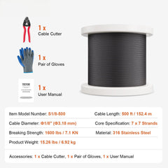 T316 Stainless Steel Cable 3.18mm 7x7 Steel Wire Rope 152.4m Cable Railing