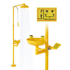 Emergency Shower Eye Wash Station, 34.25 x 15.75 x 91.73 Inch 304 Stainless Steel Eyewash and Shower Combination, OSHA-Approved First Aid Eye Wash Station, for Schools, Labs, Factories, Yellow