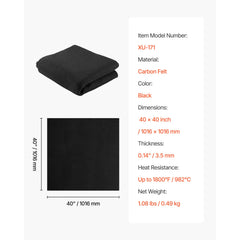 Carbon Felt Welding Blanket, 1016mm x 1016mm Flame Retardant Welding Blanket, Up to 1800°F Heat Resistant Safety Protection Blanket, 3.5mm Thickened Carbon Fiber Fireproof Insulation Mat Pad