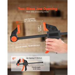 Bar Clamps for Woodworking, 2-Pack 30.48 cm and 2-Pack 15.24 cm, One-Handed Clamp/Spreader, Quick-Grip F-Clamp with 70 kg Load Limit, Premium Plastic and Steel, for Woodworking Metal working