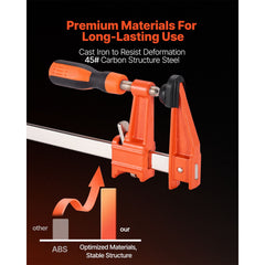 Bar Clamps for Woodworking, 2-Pack 15.24 cm and 2-Pack 30.48 cm, Lockable F-Clamp with 272 kg Load Limit, 63.5 mm Depth, Cast Iron and Carbon Steel, Wood Clamps for Woodworking Metal Working