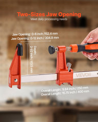 Bar Clamps for Woodworking, 2-Pack 15.24 cm and 2-Pack 30.48 cm, Lockable F-Clamp with 272 kg Load Limit, 63.5 mm Depth, Cast Iron and Carbon Steel, Wood Clamps for Woodworking Metal Working