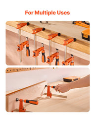 Bar Clamps for Woodworking, 2-Pack 15.24 cm and 2-Pack 30.48 cm, Lockable F-Clamp with 272 kg Load Limit, 63.5 mm Depth, Cast Iron and Carbon Steel, Wood Clamps for Woodworking Metal Working