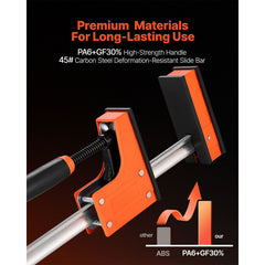 Bar Clamps for Woodworking, 2-Pack 76.2 cm Parallel Clamp Set, F-Clamp with 680 kg Load Limit, Even Pressure, High-strength Plastic and Carbon Steel, for Woodworking Metal Working, Orange