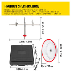 Adjustable Hole Saw Cutter Kit, 1-5/8\" to 11-13 /16\" (40-300 mm), Recessed Hole Saw with PC Dust Shield, Two Replaceable Pilot Drill Bits, for Recessed Lights, Ceiling Speakers, Vent Holes