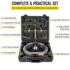Adjustable Hole Saw Cutter Kit, 1-5/8\" to 11-13 /16\" (40-300 mm), Recessed Hole Saw with PC Dust Shield, Two Replaceable Pilot Drill Bits, for Recessed Lights, Ceiling Speakers, Vent Holes