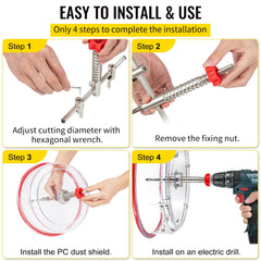 Adjustable Hole Saw Cutter Kit, 1-5/8\" to 11-13 /16\" (40-300 mm), Recessed Hole Saw with PC Dust Shield, Two Replaceable Pilot Drill Bits, for Recessed Lights, Ceiling Speakers, Vent Holes