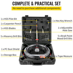 Adjustable Hole Saw Cutter Kit, 1-5/8" to 8" (40-200 mm), Two Replaceable Pilot Drill Bits, Twin Blade Recessed Hole Saw with PC Dust Shield, for Recessed Lights, Ceiling Speakers, Vent Holes