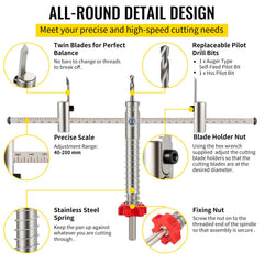 Adjustable Hole Saw Cutter Kit, 1-5/8" to 8" (40-200 mm), Two Replaceable Pilot Drill Bits, Twin Blade Recessed Hole Saw with PC Dust Shield, for Recessed Lights, Ceiling Speakers, Vent Holes