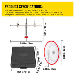 Adjustable Hole Saw Cutter Kit, 1-5/8" to 8" (40-200 mm), Two Replaceable Pilot Drill Bits, Twin Blade Recessed Hole Saw with PC Dust Shield, for Recessed Lights, Ceiling Speakers, Vent Holes
