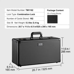 Graded Card Storage Box, 5 Slots, Graded Sports Cards Holder Carrying Case with Coded Lock Foam Dividers, for 162 PSA Graded Cards 115 BGS Cards 130 SGC Cards 585 Top Loaders or 999+ Loose Cards