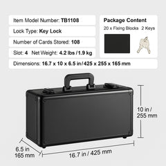 Graded Card Storage Box, 4 Slots, Graded Sports Cards Holder Carrying Case with Key Lock Foam Dividers, for 108 PSA Graded Cards 76 BGS Cards 84 SGC Cards 388 Top Loaders or 999+ Loose Cards
