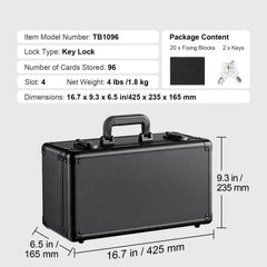 Graded Card Storage Box, 4 Slots, Graded Sports Cards Holder Carrying Case with Key Lock Foam Dividers, for 96 PSA Graded Cards 68 BGS Cards 76 SGC Cards 348 Top Loaders or 999+ Loose Cards