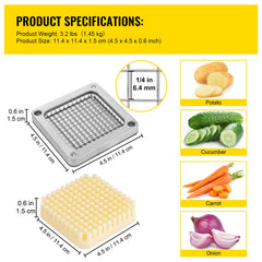 Replacement Chopper Blade, 1/4 inch, 3 PCS French Fry Blade Assembly with 6 Extra Knives, Stainless Steel Dicer Parts and Push Block for Cutting Potatoes Carrots Onions Cucumbers Mushrooms