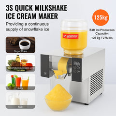 Commercial Snowflake Ice Machine, 276LBS/24H Snowflake Ice Maker, Stainless Steel Ice Shaver Machine, Electric Snow Cone Maker, Air Cooling System for Rapid Heat Dissipation, for Bakery, Cafe