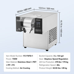 Commercial Snowflake Ice Machine, 375LBS/24H Snowflake Ice Maker, Stainless Steel Ice Shaver Machine, Electric Snow Cone Maker, Air Cooling System for Rapid Heat Dissipation, for Bakery, Cafe