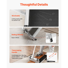 330mm Vinyl Floor Cutter, 16mm Thick Laminate Flooring Cutter with 15°/30°/45° Adjustable Angle Settings, Flexible Wheels, Telescoping Handle, Cuts Engineered Wood, LVT, VCT, SPC, LVP, WPC