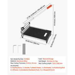 330mm Vinyl Floor Cutter, 16mm Thick Laminate Flooring Cutter with 15°/30°/45° Adjustable Angle Settings, Flexible Wheels, Telescoping Handle, Cuts Engineered Wood, LVT, VCT, SPC, LVP, WPC