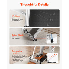 330mm Vinyl Floor Cutter, 12mm Thick Laminate Flooring Cutter with 15°/30°/45° Adjustable Angle Settings, Flexible Wheels, Telescoping Handle, Cuts Certain Engineered Wood, LVT,VCT,SPC,LVP,WPC