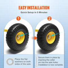 Solid PU Run-Flat Tire Wheel, 254 mm, 2-Pack, 181.4 kg Dynamic Load, 204.1 kg Static Load, Flat Free Tubeless Tires and Wheels for Hand Truck, Utility Cart, Dolly, Garden Trailer, Various Carts
