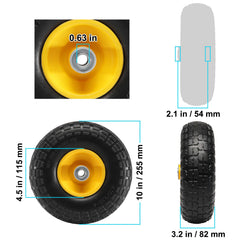 Solid PU Run-Flat Tire Wheel, 254 mm, 2-Pack, 181.4 kg Dynamic Load, 204.1 kg Static Load, Flat Free Tubeless Tires and Wheels for Hand Truck, Utility Cart, Dolly, Garden Trailer, Various Carts