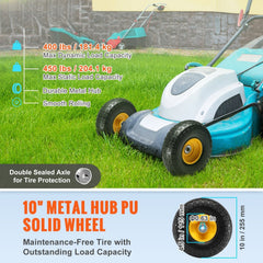 Solid PU Run-Flat Tire Wheel, 254 mm, 2-Pack, 181.4 kg Dynamic Load, 204.1 kg Static Load, Flat Free Tubeless Tires and Wheels for Hand Truck, Utility Cart, Dolly, Garden Trailer, Various Carts