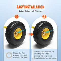 Solid PU Run-Flat Tire Wheel, 254 mm, 2-Pack, 181.4 kg Dynamic Load, 204.1 kg Static Load, Flat Free Tubeless Tires and Wheels for Hand Truck, Utility Cart, Dolly, Garden Trailer, Various Carts