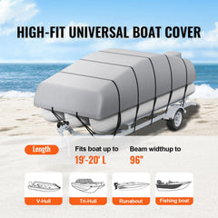 Pontoon Boat Cover 800D Waterproof Trailerable 19-20 ft with Storage Bag