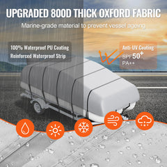 Pontoon Boat Cover 800D Waterproof Trailerable 19-20 ft with Storage Bag