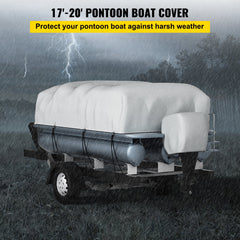 Pontoon Boat Cover, Fit for 17\'-20\' Boat, Heavy Duty 600D Marine Grade Oxford Fabric, UV Resistant Waterproof Trailerable Boat Cover with 2 Support Poles and 7 Wind-Proof Straps, Gray