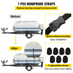 Pontoon Boat Cover, Fit for 17\'-20\' Boat, Heavy Duty 600D Marine Grade Oxford Fabric, UV Resistant Waterproof Trailerable Boat Cover with 2 Support Poles and 7 Wind-Proof Straps, Gray