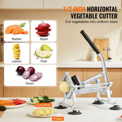 Commercial Vegetable Slicer, 1/2 inch Fruit Slicer, Stainless Steel and Aluminum Alloy Vegetable Cutter Slicer Machine, Manual Slicer with Non-slip Feet, for Radishes, Onions, Potatoes, Lemons